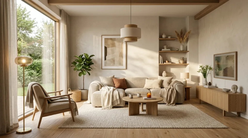 Living room with beige sofa 202605251028